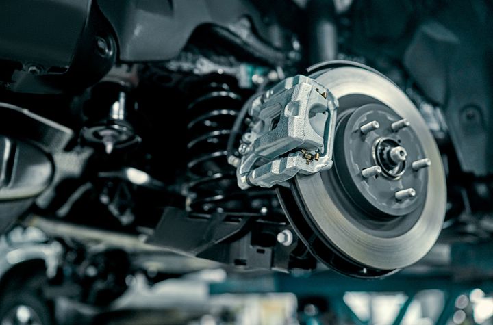 Brake caliper and rotor in the shop